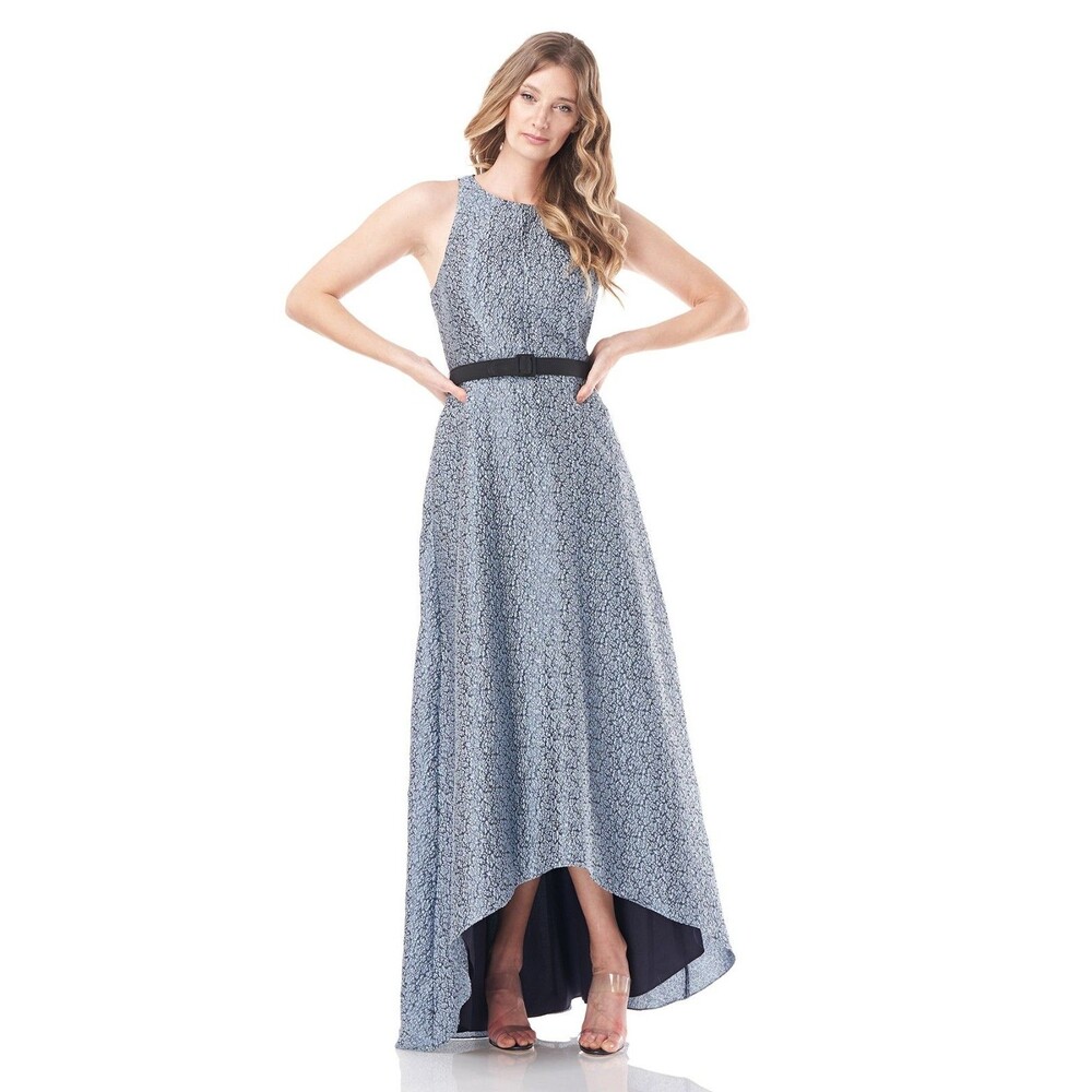 Kay Unger Blue Patterned High-Low Halter Wedding Gown